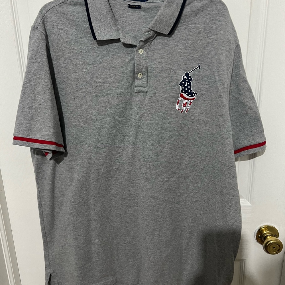 Ralph Lauren Gray Americana XXL Classic Fit Polo with Big Pony Logo